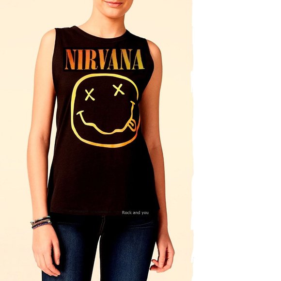 NIRVANA Tops - Nirvana Gradient Smiley Logo grunge punk rock Official Tank Top S NWT